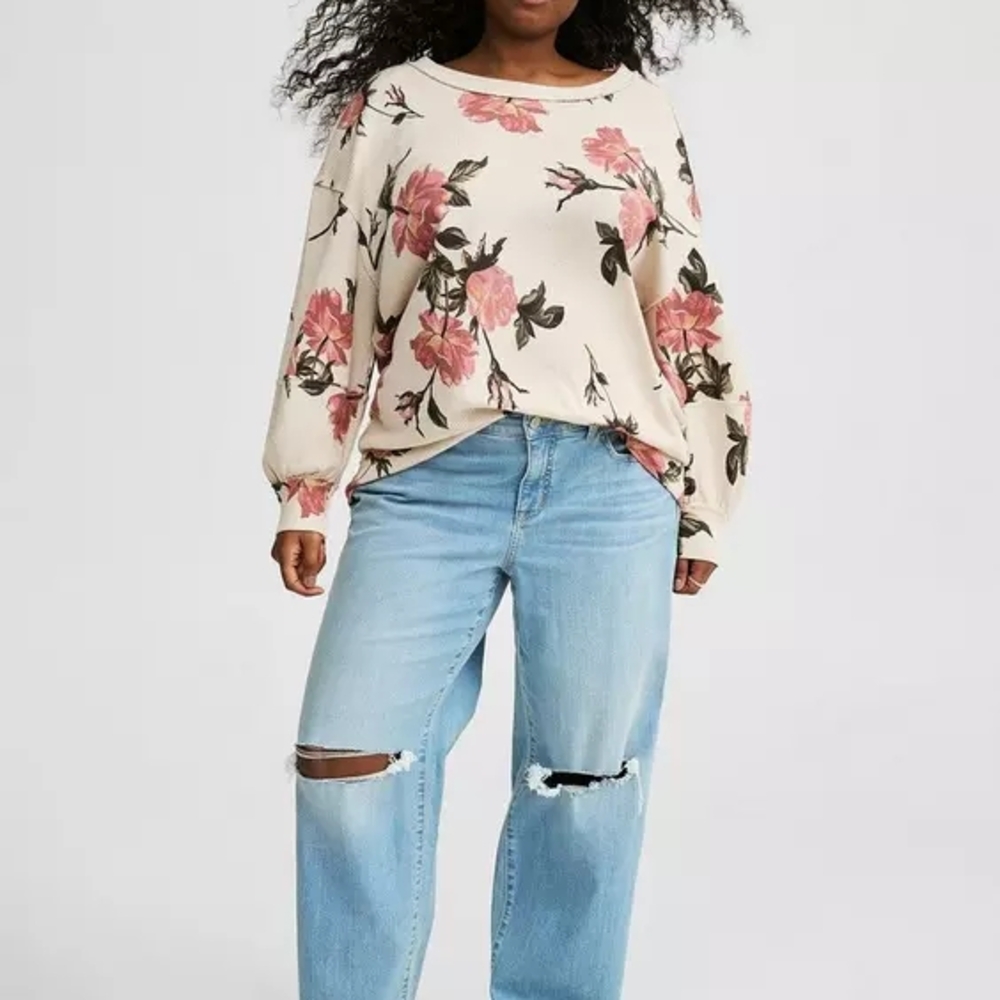 Torrid Floral Cream and Pink Sweater